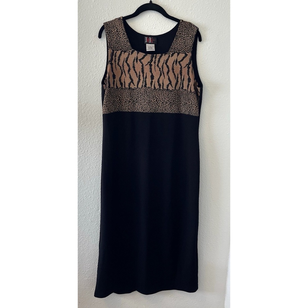Vintage 90's R&K Originals Women's Dress Size 12 Black/Leopard Sleeveless Artsy